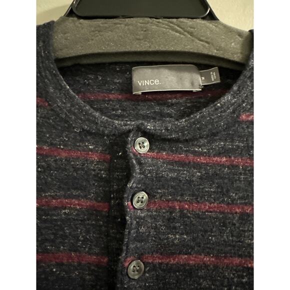 Vince Wool & Linen Blend Striped Henley Shirt Men's size‎ Medium - Picture 2 of 6
